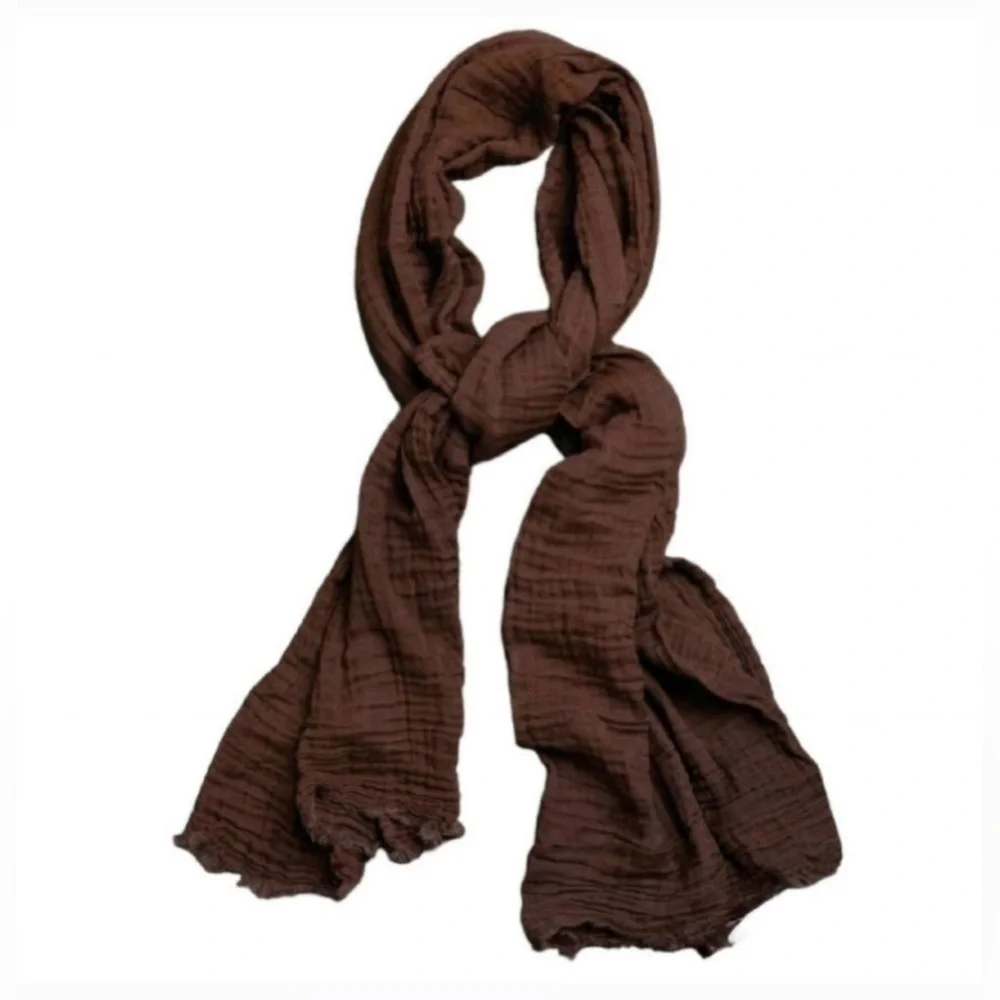 Laude the Label Brown Bubble Gauze Cotton Scarf NWT – Boho Fringe Wrap